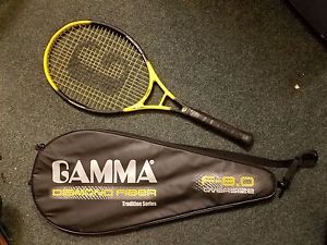 Gamma SST F-8.0 Oversize Yellow & Black Diamond Fiber Tennis Racket Used + Bag