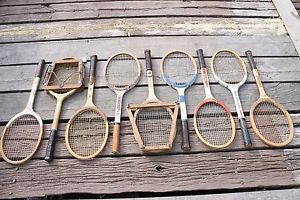 VTG lot 9 wooden tennis racquets Spalding Wilson wood Autograph racket wall art