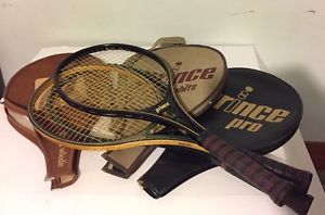3 Vintage PRINCE WOODIE Graphite Tennis Racquet With Covers 4 1/4  4 3/8 Pro