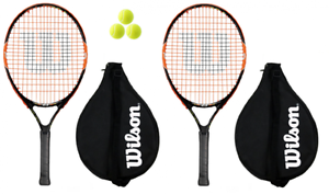 2 x Wilson Quemador Naranja Raqueta De Tenis Junior + 3 pelotas 25" 23" 53.3cm