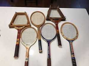 Lot Of 6 Rare Vintage Wood Wooden Tennis Racquets Snauwaert Garcia Wilson Traber