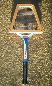 Wilson 1970s Wooden Tennis Racquet JR. Sport Blue/White comes with press Vintage