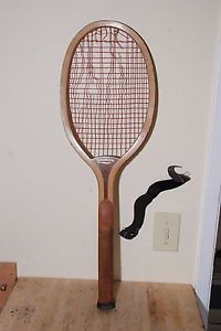 ANTIQUE WRIGHT & DITSON "LONGWOOD" CHECK HANDLE SOLID WEDGE WOOD TENNIS RACKET