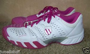 K Swiss Big Shot Womens White Pink Trainers Sneakers Size 12 Tennis Shoes