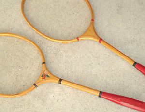 Vintage RUDI Wood Badminton Set Lot Two Racquets Rackets Wooden Sport Game Pair