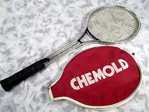 VTG CHEMOLD Silver Metal Tennis Racket 4 5/8 M w/ Red Head Cover