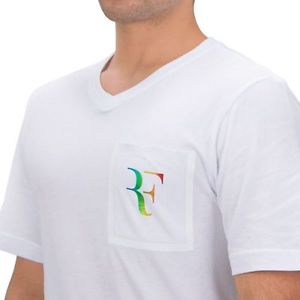 NIKE Men "RF" Federer Stealth Pocket V Neck TENNIS SHIRT White 803882-100 Sz M