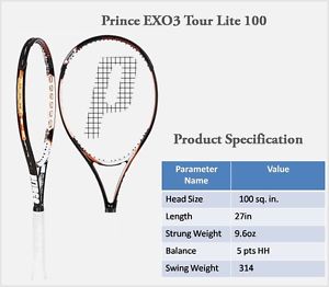 Prince EXO3  Tourlite 100 Tennis Racquet 4 3/8