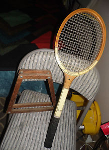 Vintage SPORTCRAFT Black Dot Wooden Tennis Racquet Made in Japan Unused w/ press