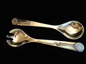 Brillante Mariposa Salad Servers With Tennis Racquets on the Handle, Dated 2000