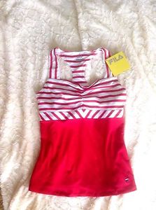 NWT SIZE LRG FILA RACERBACK TENNIS TOP RED/WHT STRIPE, BUILT-IN BRA