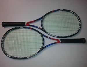 Two used tecnifibre T fight DC 300 Tennis Racquet strung with Hiper G/Premier
