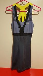 Nike Tennis dress, Dri-Fit, gray/black/yellow, women size M