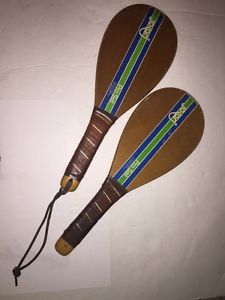 Jokari Pro Set Wood Racquet Ball Paddles Kyle Rote Jr Vintage 1970s Paddle