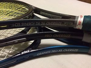 3 Racquet Lot PRINCE CTS SYNERGY DB 26 OS 4 1/4, Pro OS 4 1/4 Graphite Pro XB OS