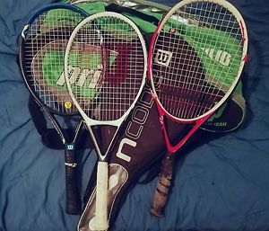 3 Wilson Tennis Racquets & Prince Tour Backpack + Extras