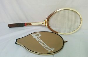 Vintage Bancroft Ralph V Sawyer Tear Drop Wood Tennis Raquet With Leather Cover