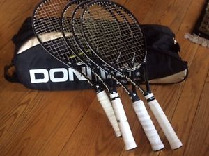 Four Donnay X-P Dual Lite tennis rackets (4 1/2 in grip) with bag