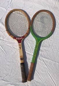 Vintage Tennis Rackets Wood: Spalding Impact-240 Green/Wilson Pro Champ Lot of 2