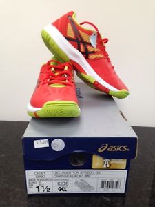 New Children Asics Gel Solution Speed 3 Tennis Shoe Size 1.5 Orange Black Lime