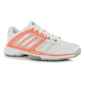 Adidas Barricade Club Tennis Shoes Womens White/Pink Court Trainers Sneakers