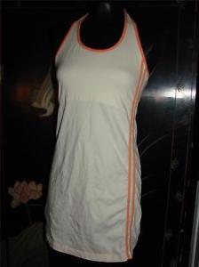 HEMA 158/164 Ivory & Peach Stripes Halter Tennis Stretch Cotton Dress Womens, XS