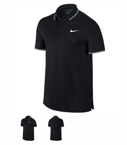 NEW Authentic NIKE LOGO Tennis Shirt, Black, Dri-Fit Fabric Polo, Workout MENS