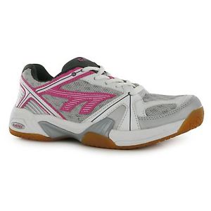 Hi-Tec Lite Indoor Court Shoes Womens White/Silver/Pink Sports Trainers Sneakers