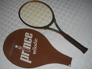 VINTAGE 1980s PRINCE WOODIE OVERSIZE WOOD/GRAPHITE TENNIS RACQUET & COVER 4 3/8