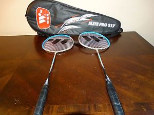 Lot of 2 Wish Elite Pro 317 Badminton Racquets With Case Swift