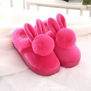 inFOUS  Rabbit Fur House Slippers Fashion Winter Warm Women Ear Indoor