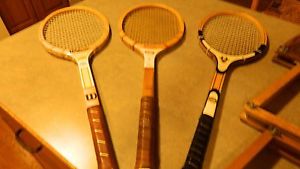 Vintage Tennis Rackets w/ Wooden Holders Lot of 3