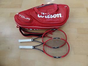 (2) Two Wilson Pro Staff 97 LS ULS tennis racquets plus 9 pack v bag 97LS