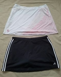 Lot 2 Adidas Tennis Skirt Skort Climalite Black 3 Stripes Pink White Womens XL