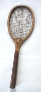 antique SPALDING & BROS GENEVA TENNIS RACQUET wood sports game early primitive