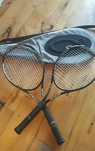 LOT of 2 PRINCE O3 SPEEDPORT BLACK LB Tennis Racquets w/Cases GRIPS SIZES 4 & 5