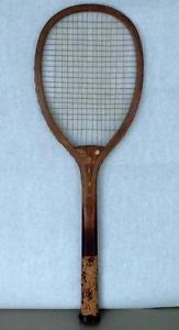 AntiqueTennis Racquet, Wood with Mother of Pearl inlay, split cork grip