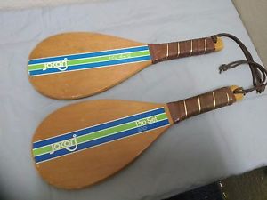 Jokari Pro Set Wood Racquet Ball Paddles Kyle Rote Jr Vintage 1970s Paddle