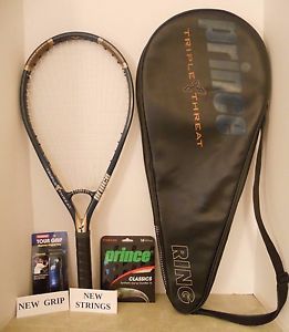 Prince Triple Threat Ring SOS 125 Tennis Racquet 4 5/8-NEW STRINGS/GRIP +EUC+28