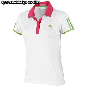 adidas Barricada Manga japonesa Mujer Blanco/Rosa Climalite Tenis Polo Size 8
