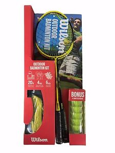 Wilson Outdoor Badminton Kit - 20 Foot Net, 4 Racquets, 6 Yellow Shuttlecocks