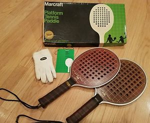 MARCRAFT Paddle Ball Racquets Autograph Leather Wooden APTA w/Orig. Box Gloves