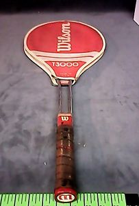 Vintage WILSON T3000 Chrome Tubular Steel Tennis Raquet Racket w Original Cover