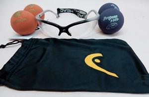 HEAD Pro Elite Racquetball Squash Protective Goggle Eyewear with 4 Balls