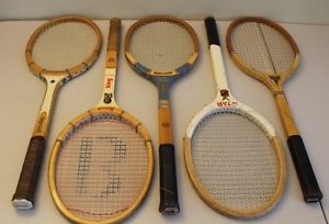 Vintage Lot of 5 Wood Wooden Tennis Racquets Rackets: Spalding, Star, Bancroft..