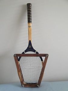 Vintage Slazenger Blue Knight wooden Racquet w/Press,Grip L 4 3/8, Japan