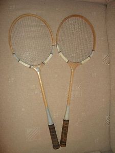 FLYING FISH vintage pair of wooden badminton rackets racquets made in Pakistan