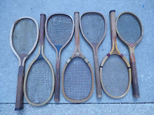 Lot of 7 Vtg Wooden Tennis Racquets - Rackets 2 SEMI FLAT TOP Wall Decor
