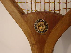 Vintage antique Spalding 1900s tennis racquet Slocum