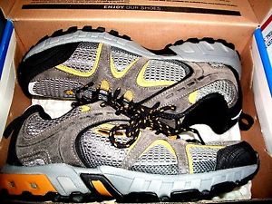 Hi-Tec Mens Tennis Shoes Lace Up Sport size 9.5 STONE/GRAY/YELLOW NEW 59.99 MSRP